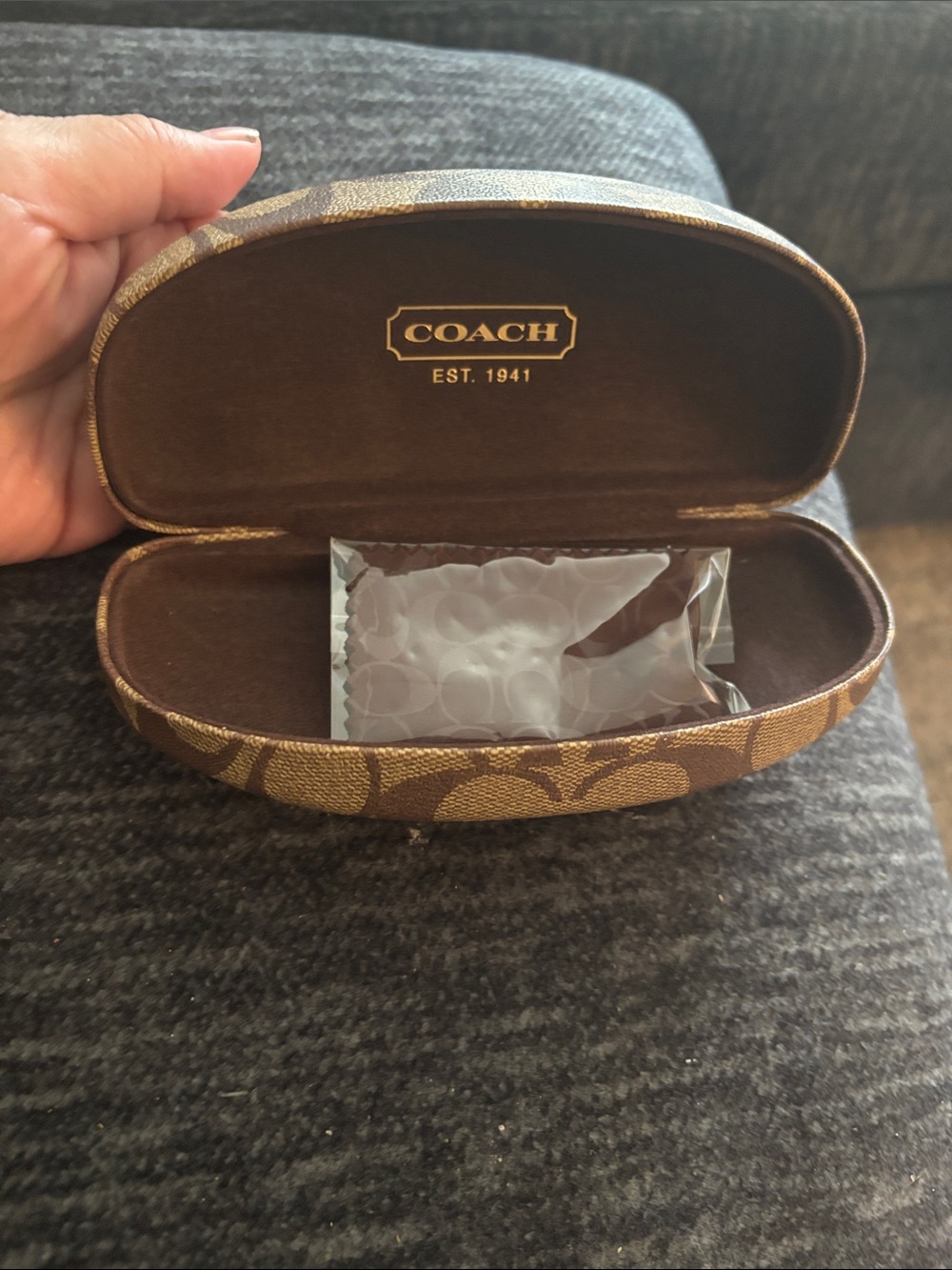 Coach Brown Signature Monogram Hard Sunglasses Case with Gold Logo